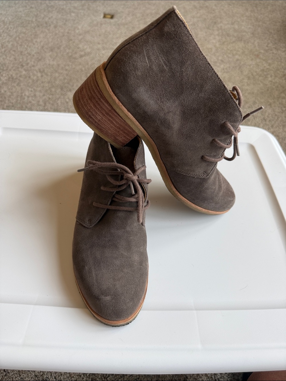 Clarks Brown Suede Lace-Up Ankle Booties with Stacked Heel